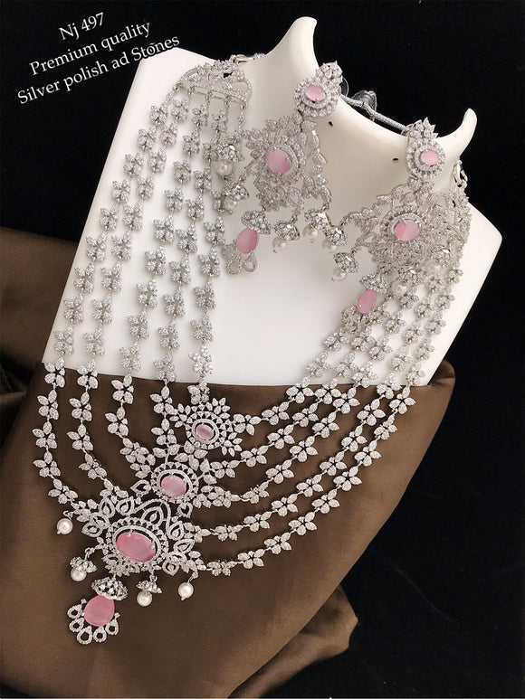 Anu Priya  , Premium Platinum finish American Diamond Stone Necklace Set for women -SAYD001NSC