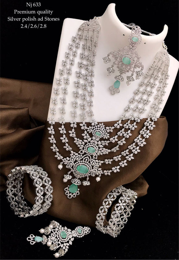 Bhavika  , Premium American Diamond Stone Necklace Set with matching White Diamond Bangles set for women -SAYD001DSG