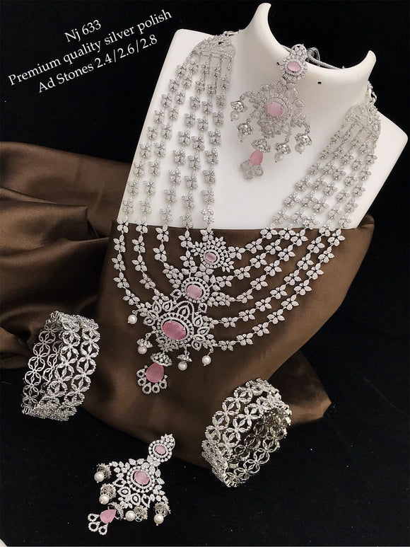 Sanjana , Premium American Diamond Stone Necklace Set with matching White Diamond Bangles set for women -SAYD001DS