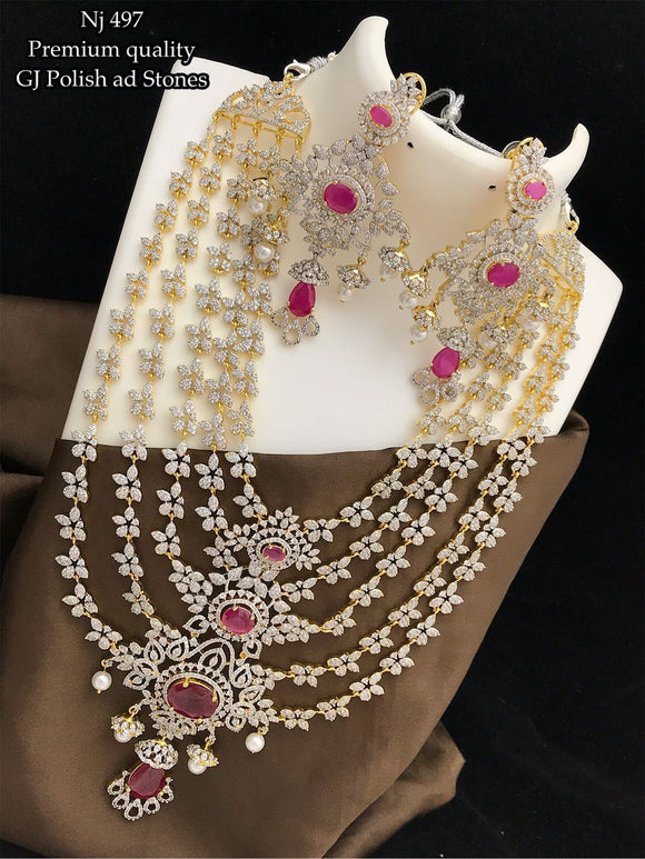 Shanti  priya  , Premium Platinum finish American Diamond Stone Necklace Set for women -SAYD001NSB