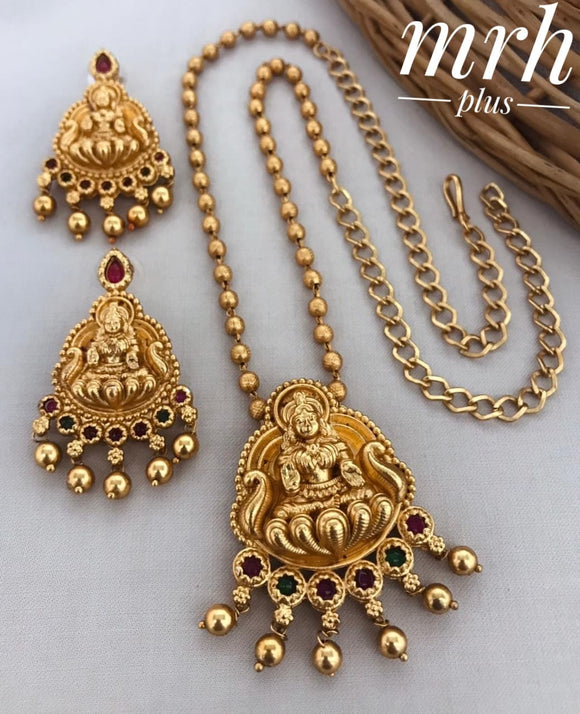 Elegant Gold Finish Lakshmi Necklace Set for Women-SAMAR001LNSA