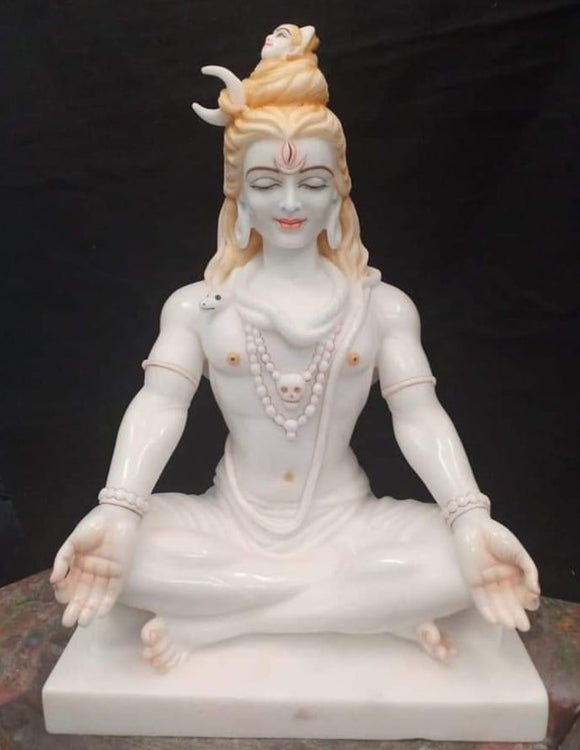 Beautiful Carved Big Size Meditating Shiva Statue in White Marble -WA001MS