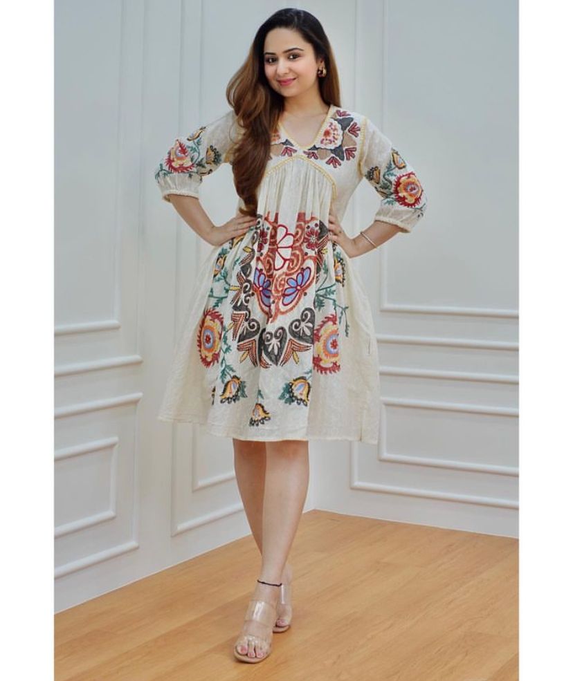 Beautiful self weave cotton fabric Top With all over embroidery