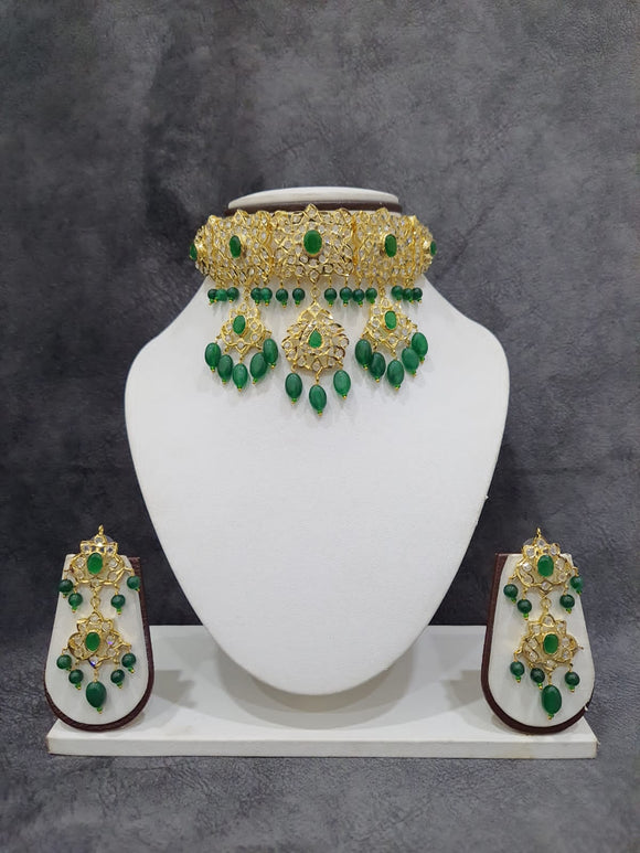 Shahzada , Lovely Jadau Hyderabadi 5 Stone Necklace Set-HYD001SNSGR
