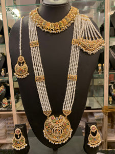 Wahada, Lovely Jadau Hyderabadi Stone Bridal Jewellery  Necklace Set-HYD001JB