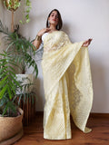 Semi  Organza Saree with beautiful color full lucknowi embroidery all over saree and silk blouse-GARI001OS