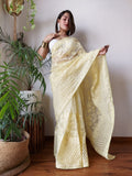 Semi  Organza Saree with beautiful color full lucknowi embroidery all over saree and silk blouse-GARI001OS