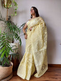 Semi  Organza Saree with beautiful color full lucknowi embroidery all over saree and silk blouse-GARI001OS