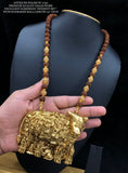 Golden Kamdhenu , Antique Polish Premium Nagas Work Kamdhenu Pendant Set with Rudraksh mala - SAY001RPC
