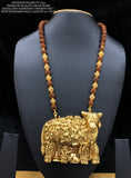 Golden Kamdhenu , Antique Polish Premium Nagas Work Kamdhenu Pendant Set with Rudraksh mala - SAY001RPC