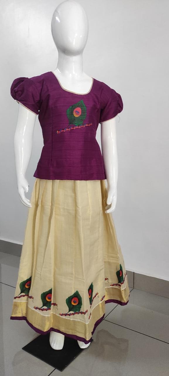 Beautiful South Style Kerala Pattu Pavada with Lining for Girls-SAHEL001PPD