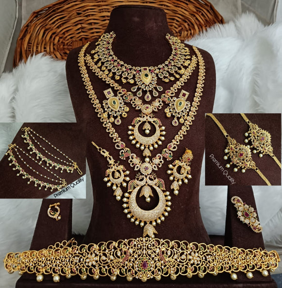Suhasini Beautiful Gold Finish Cz Stone Bridal Jewllery Combo