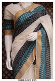 Vydehi , Kerala Cotton Saree with Double Ikkat Patch Border with Running Blouse with Ikkat Patch -KIA001IKS