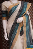 Vydehi , Kerala Cotton Saree with Double Ikkat Patch Border with Running Blouse with Ikkat Patch -KIA001IKS