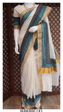 Vydehi , Kerala Cotton Saree with Double Ikkat Patch Border with Running Blouse with Ikkat Patch -KIA001IKS
