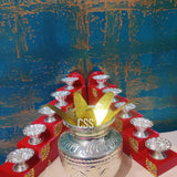 Beautiful Steps with Diyas and Kalsham with Golden Leaves for Puja-CZY001KP