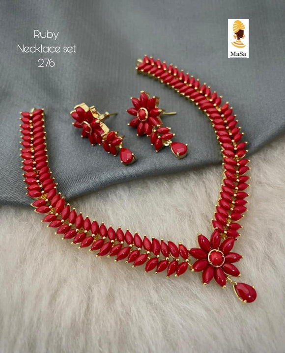 Alamelu . elegant gold finish Ruby Necklace Set for women -SANDY001NSR