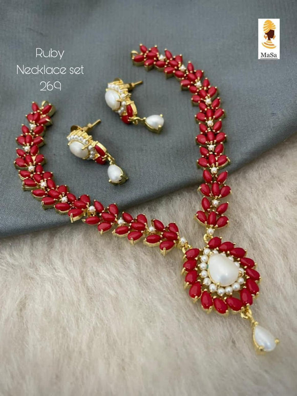 Pavizha Rani , elegant gold finish Pearl Necklace Set for women -SANDY001NSPR