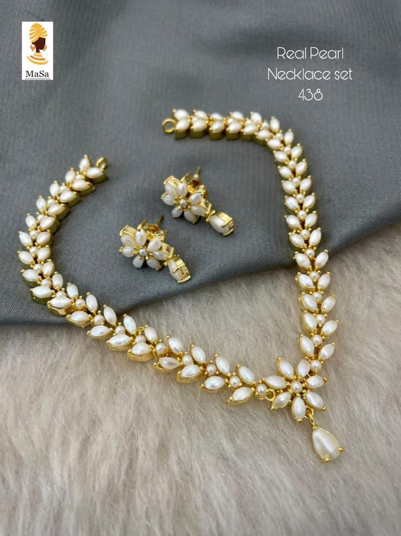 Pavizha malli elegant gold finish Pearl Necklace Set for women