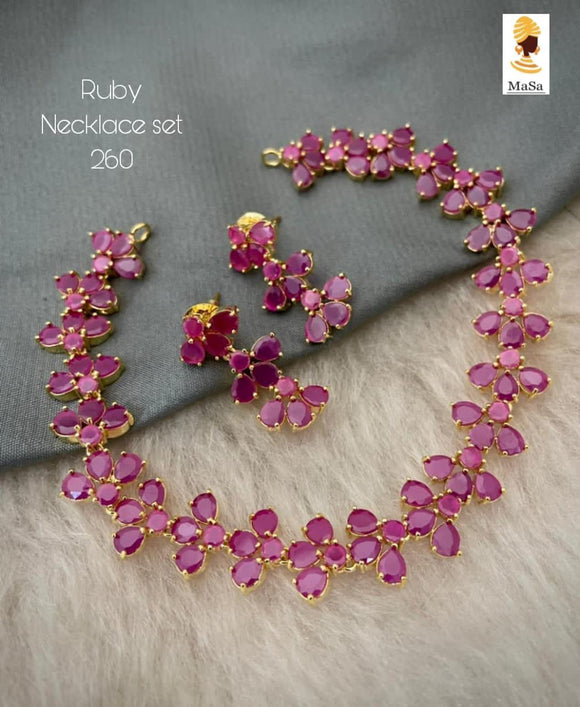 Nayantara , elegant gold finish Ruby Necklace Set for women -SANDY001NSB