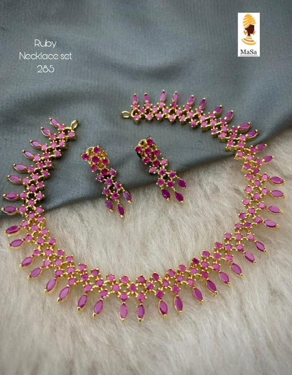 Ambika , elegant gold finish Ruby Necklace Set for women -SANDY001NSA