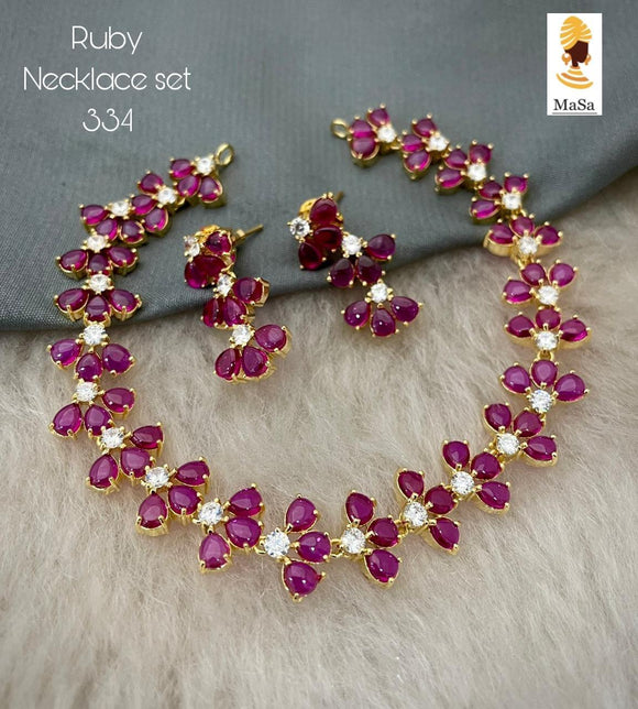 Suma latha , elegant gold finish Ruby Necklace Set for women -SANDY001NSS