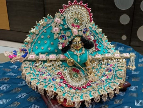 Manohar , Blue shade Designer Poshak with Makut for Laddu Gopal-BRIJ001B