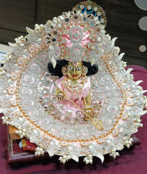 Pink Beauty , Pink Elegant Heavy Designer Poshak with Mukut for Laddu Gopal-BRIJ001PP