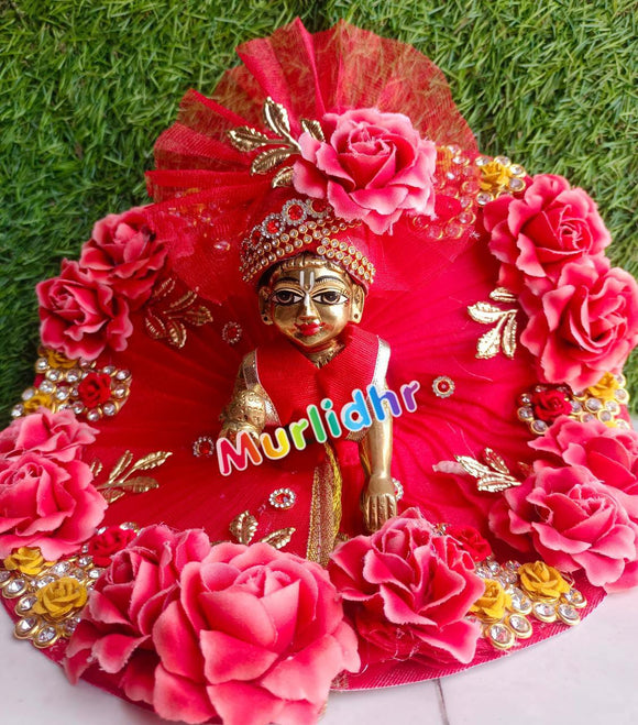Murlidhar New Pink Rose Poshak With Mukut for Laddu Gopalji-BRIJ001RP