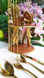 Elegant Golden Finish Cutlery Set with Stand-PRIYA001GS