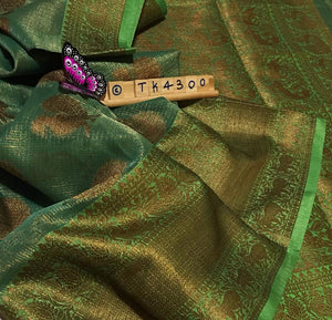 Green  Kota weaving  With Zari weaving all over saree  With Pallu and blouse -KRISHNA001GS