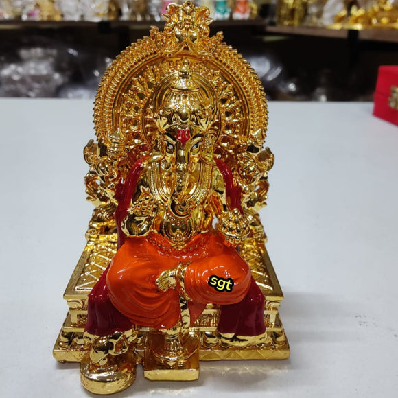 Pure Silver and 24 kt  Gold Coated Ganesh  idol with Surya Narayan backside vasthu idol ideal for Home  and Pooja decor-SIL001GI