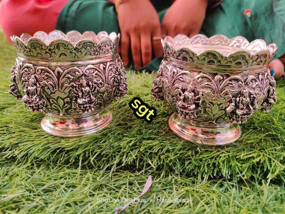 Set of 2 , Antique German silver washable limited edition exclusive Asthalakshmi design big size Prasadam bowl-SIL001BBL