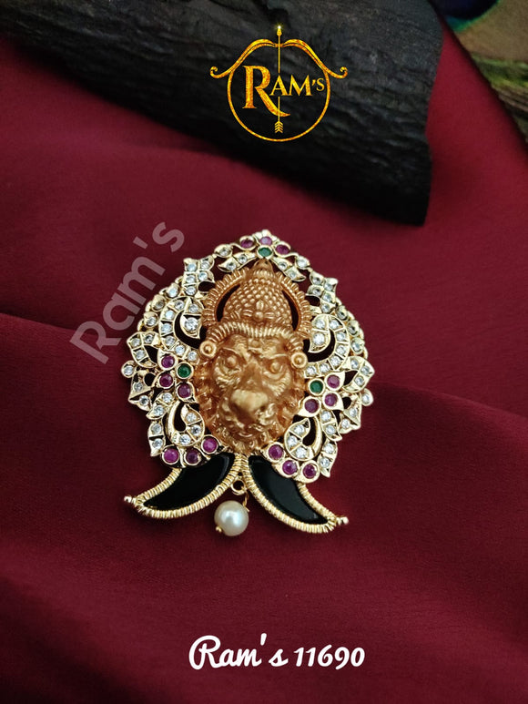 Narasimha, Gold Finish Puligoru Pendant with Green Tiger Nails and Pearls -LR001PPN