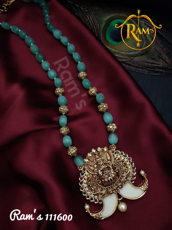 Gold Finish Puligoru Pendant with Goddess Lakshmi Design with Bead Chain-LR001PPBC