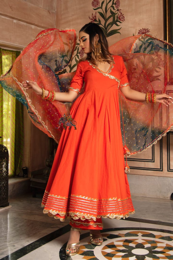 orange dress kurti Casual, Summer Orange color Velvet fabric Kurti : 1979996