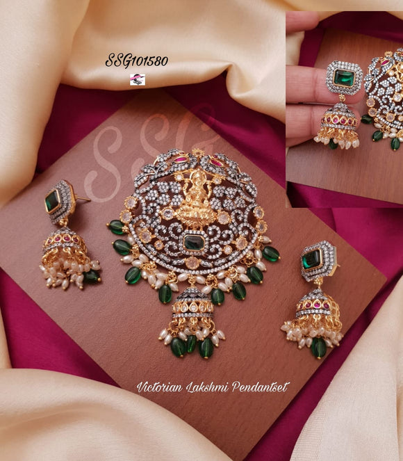 Mahalakshmi , Victorian Pendant with Earrings Set for Women -SAY001PSV