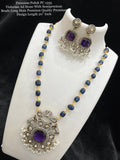 Blue Beauty , Victorian American Diamond with Semi precious beads Long Necklace Set for Women-SAY001BNS