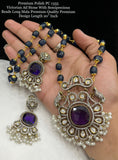 Blue Beauty , Victorian American Diamond with Semi precious beads Long Necklace Set for Women-SAY001BNS