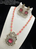 Pink Beauty , Victorian American Diamond with Semi precious beads Long Necklace Set for Women-SAY001PNS