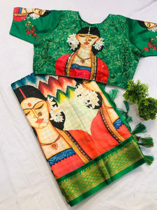 Exclusive Designer Model  Uppada blend Kalamkari digital print saree with Ready Made Blouse-SATYA001SBA