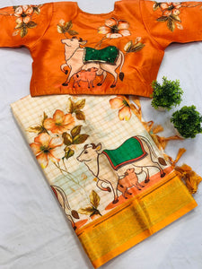 Exclusive Designer Model  Uppada blend Kalamkari digital print saree with Ready Made Blouse-SATYA001SBB