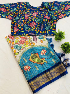 Exclusive Designer Model  Uppada blend Kalamkari digital print saree with Ready Made Blouse-SATYA001SBC