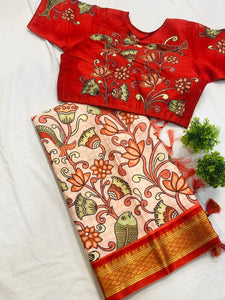 Exclusive Designer Model  Uppada blend Kalamkari digital print saree with Ready Made Blouse-SATYA001SBE