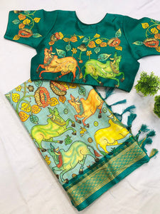 Exclusive Designer Model  Uppada blend Kalamkari digital print saree with Ready Made Blouse-SATYA001SBD