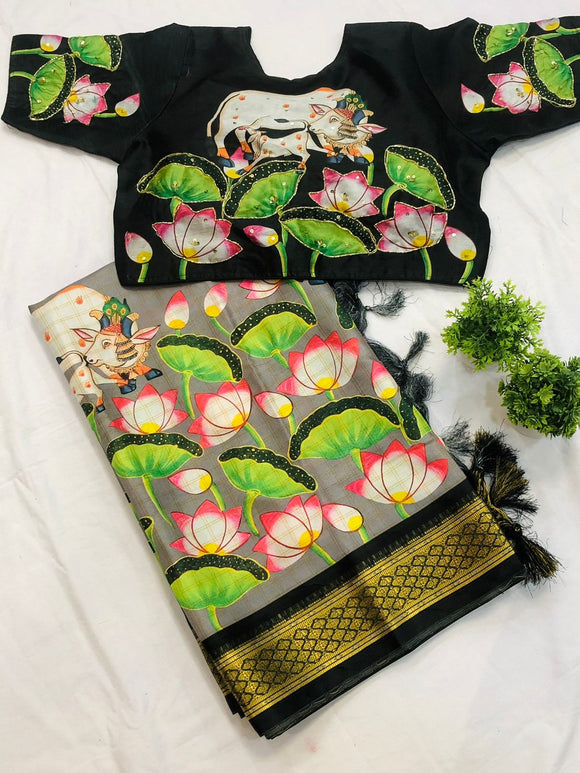 Exclusive Designer Model  Uppada blend Kalamkari digital print saree with Ready Made Blouse-SATYA001SBF