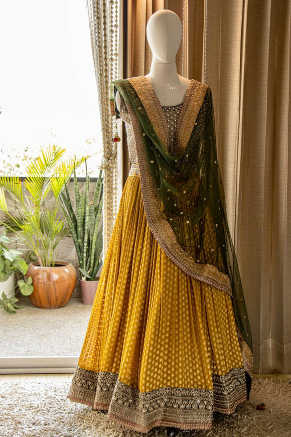 Buy Stunning Yellow Embroidered Georgette Gown - Zeel Clothing