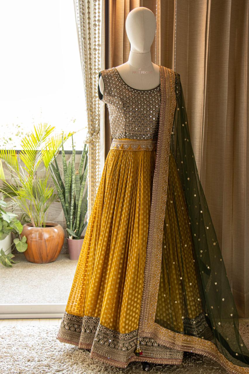 Heavily embroidered Ready to wear Georgette gown with Duppatta-AFREE00 –  www.soosi.co.in