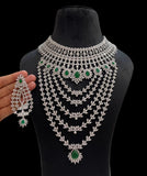Anaida , Premium Heavy American Diamond Bridal Designer  Emerald Stone Necklace Set for Women-MOE001HAD