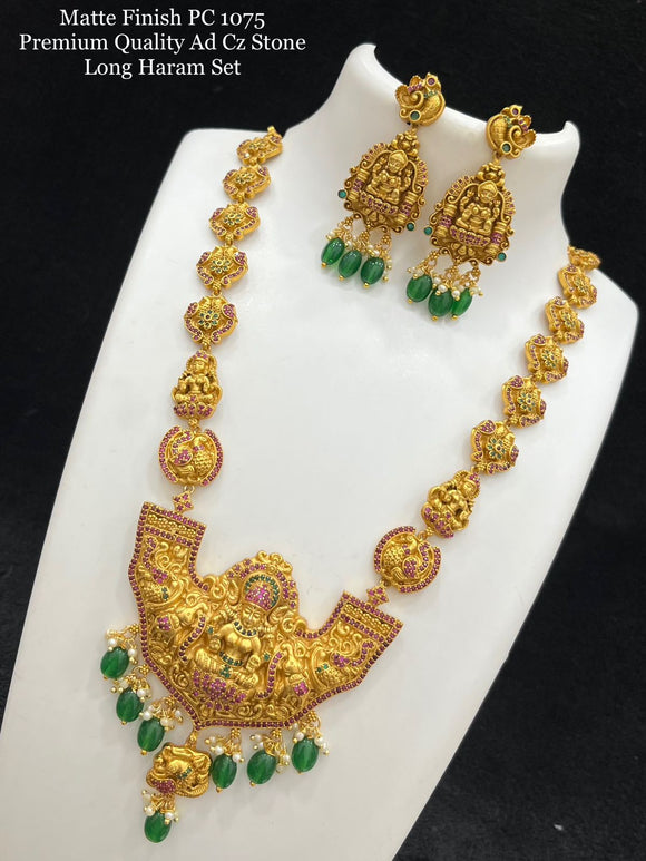 Laliltha , Matte Gold Finish American Diamond Cz Stone Long Necklace Set for Women-SAY001LNSA